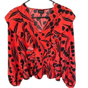 Who What Wear Blouse Womens Extra Small XS Orange Black Floral‎ Peplum